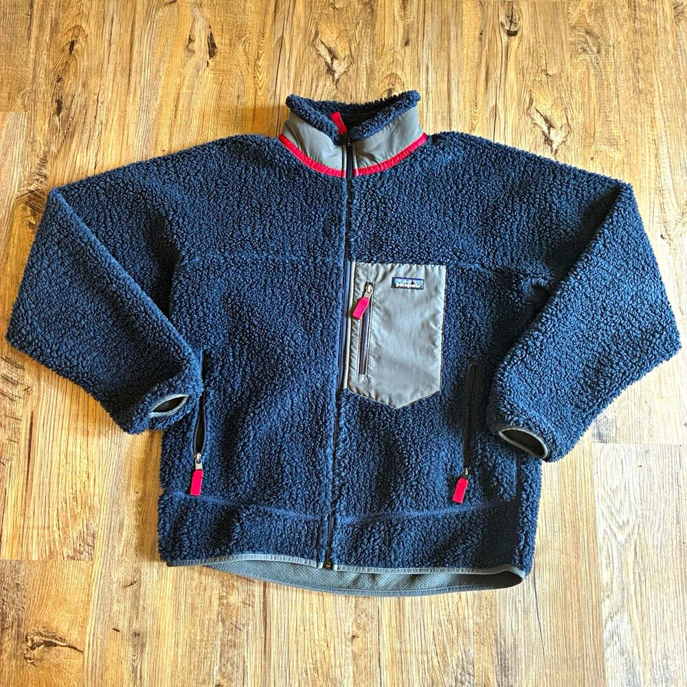 Patagonia Men's Full Zip Retro Pile Fleece Jacket Size L Blue/Gray/Red